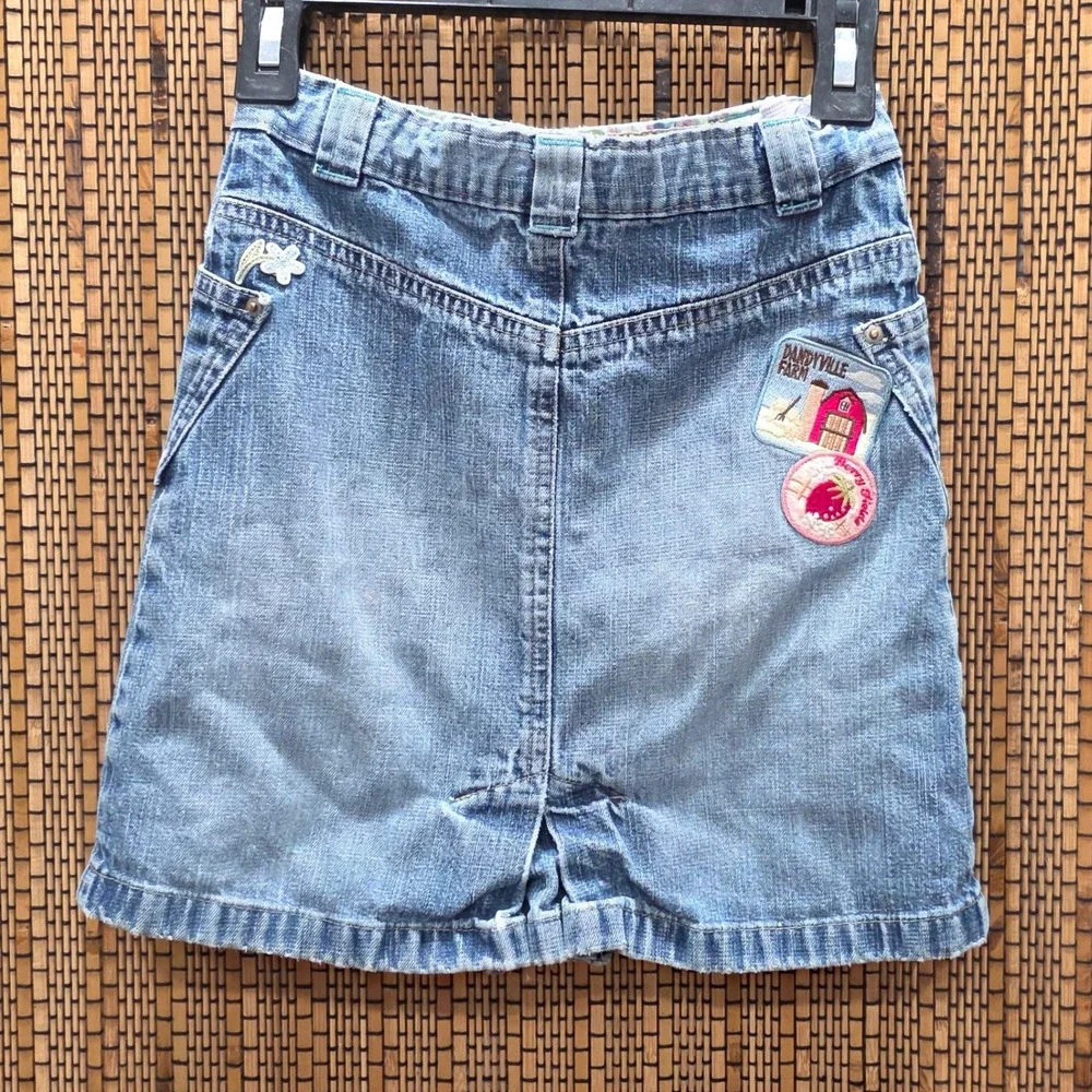 Y2K Baby Gap Toddler Girls Blue Denim Farm Patch Skirt Adjustable Waist 5Y 2005