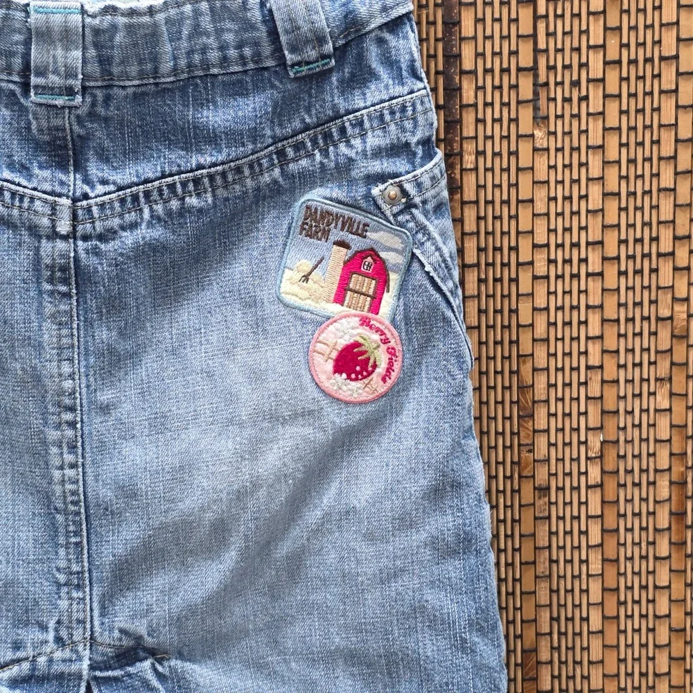 Y2K Baby Gap Toddler Girls Blue Denim Farm Patch Skirt Adjustable Waist 5Y 2005
