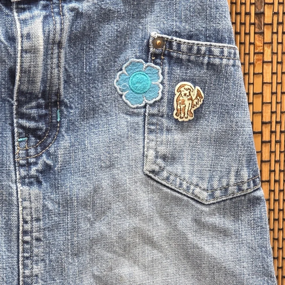 Y2K Baby Gap Toddler Girls Blue Denim Farm Patch Skirt Adjustable Waist 5Y 2005