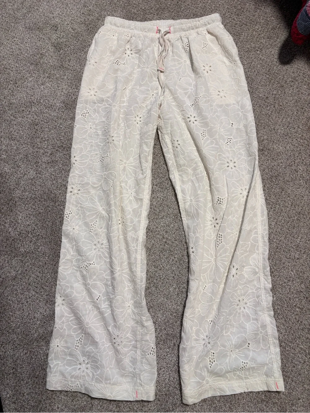 Free People Women’s White Eyelet Pajama Pants - Small