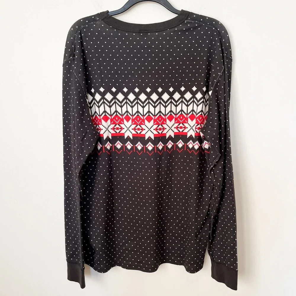 Hanna Andersson Organic‎ Fair Isle Snowflake Pajama Top Black Red Womens XXL