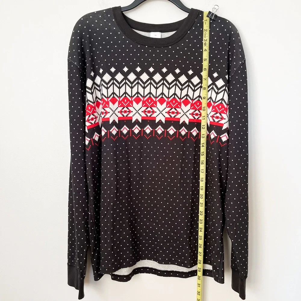 Hanna Andersson Organic‎ Fair Isle Snowflake Pajama Top Black Red Womens XXL