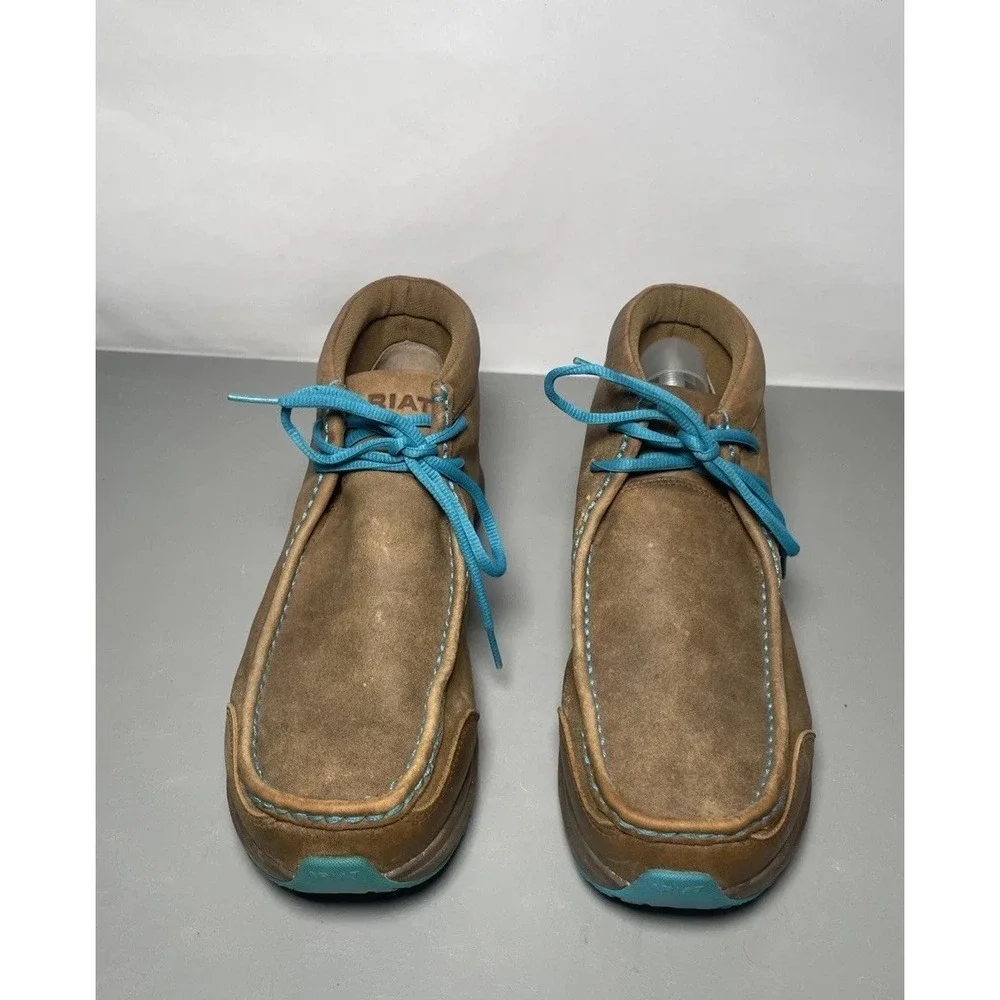 Ariat Men's Spitfire Outdoor Brown/Blue Leather Moc Toe Shoes Size 9.5D