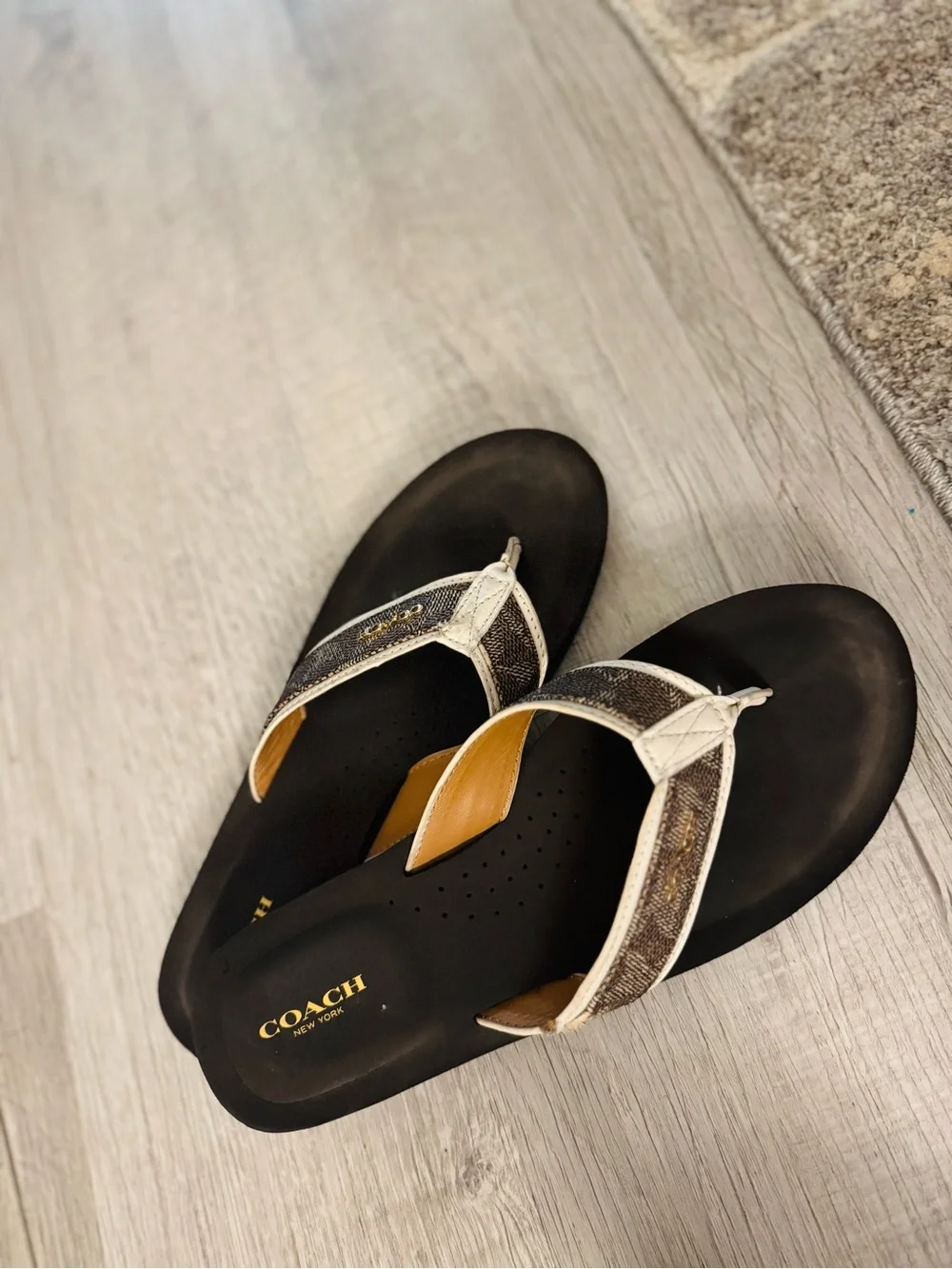 Vintage Coach Metallic gold and brown Thong Sandals with White Trim