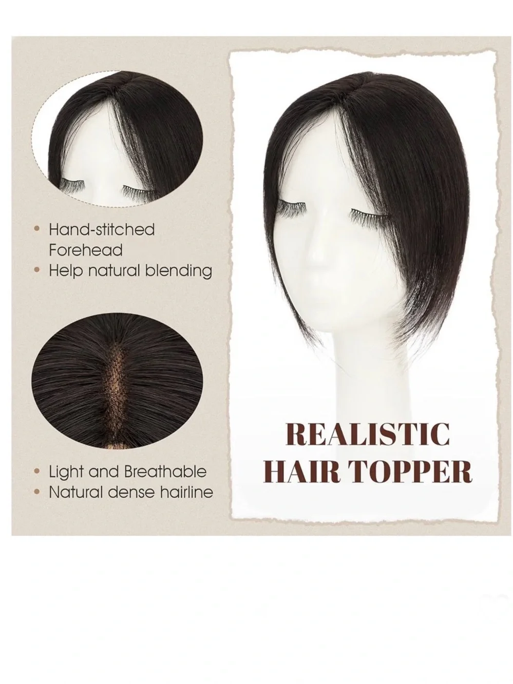 100% Human👩🏻Remy Toppers With Side Bang Hair Toppers 10 Inch #1B Natural Black
