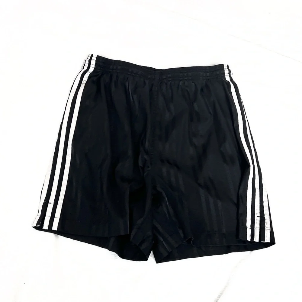 Adidas Boys Athletic Shorts 3 Stripe Logo Black White Extra Large Pull On Waist