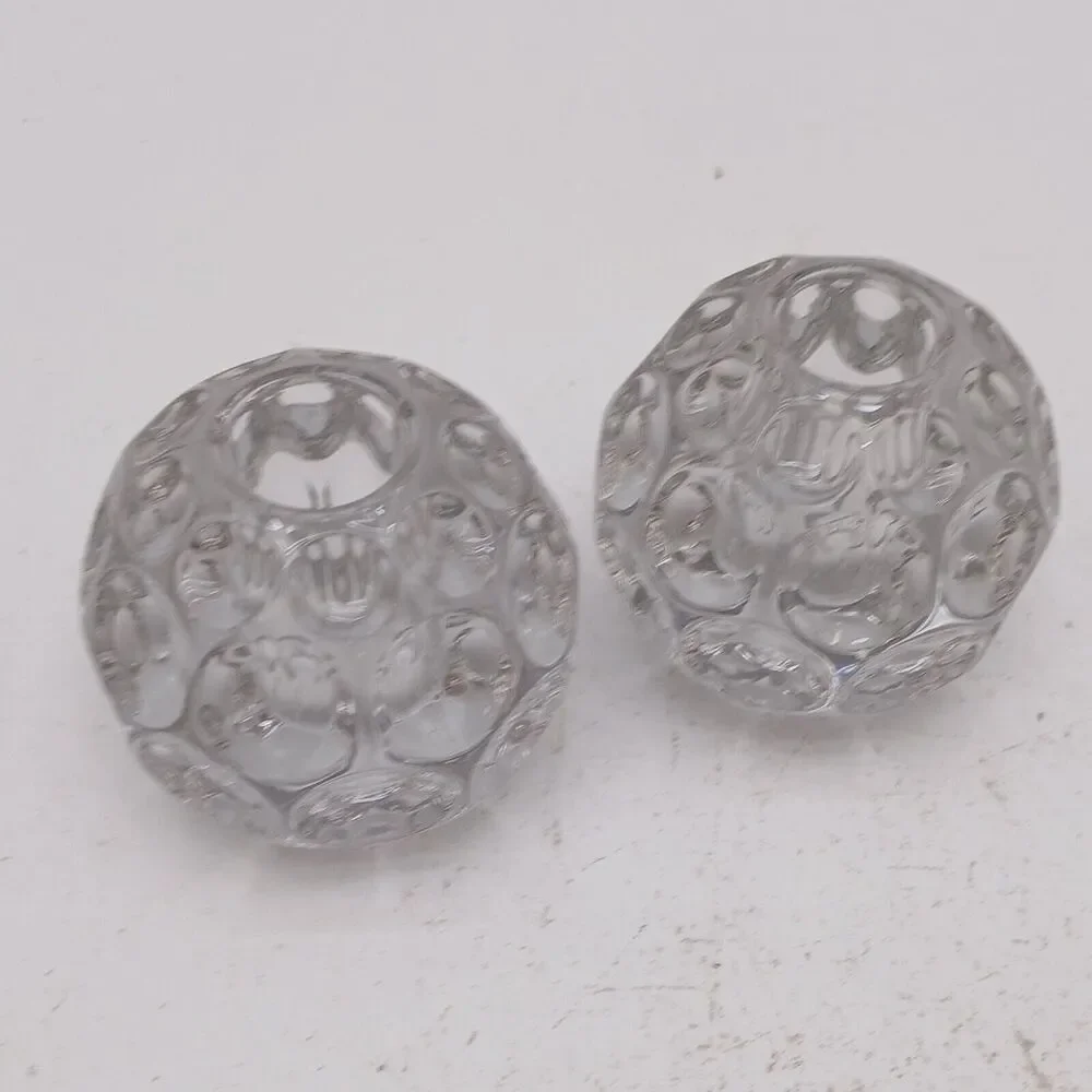 2 VTG Heisey Provincial Whirlpool Clear Crystal Candle Holders Thumbprint 1506
