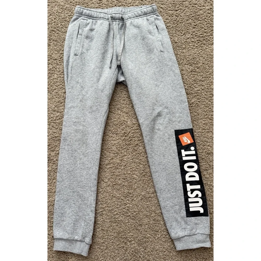 Nike Just Do It Mens Size Small Joggers Sweatpants Gray Drawstring Elastic Waist