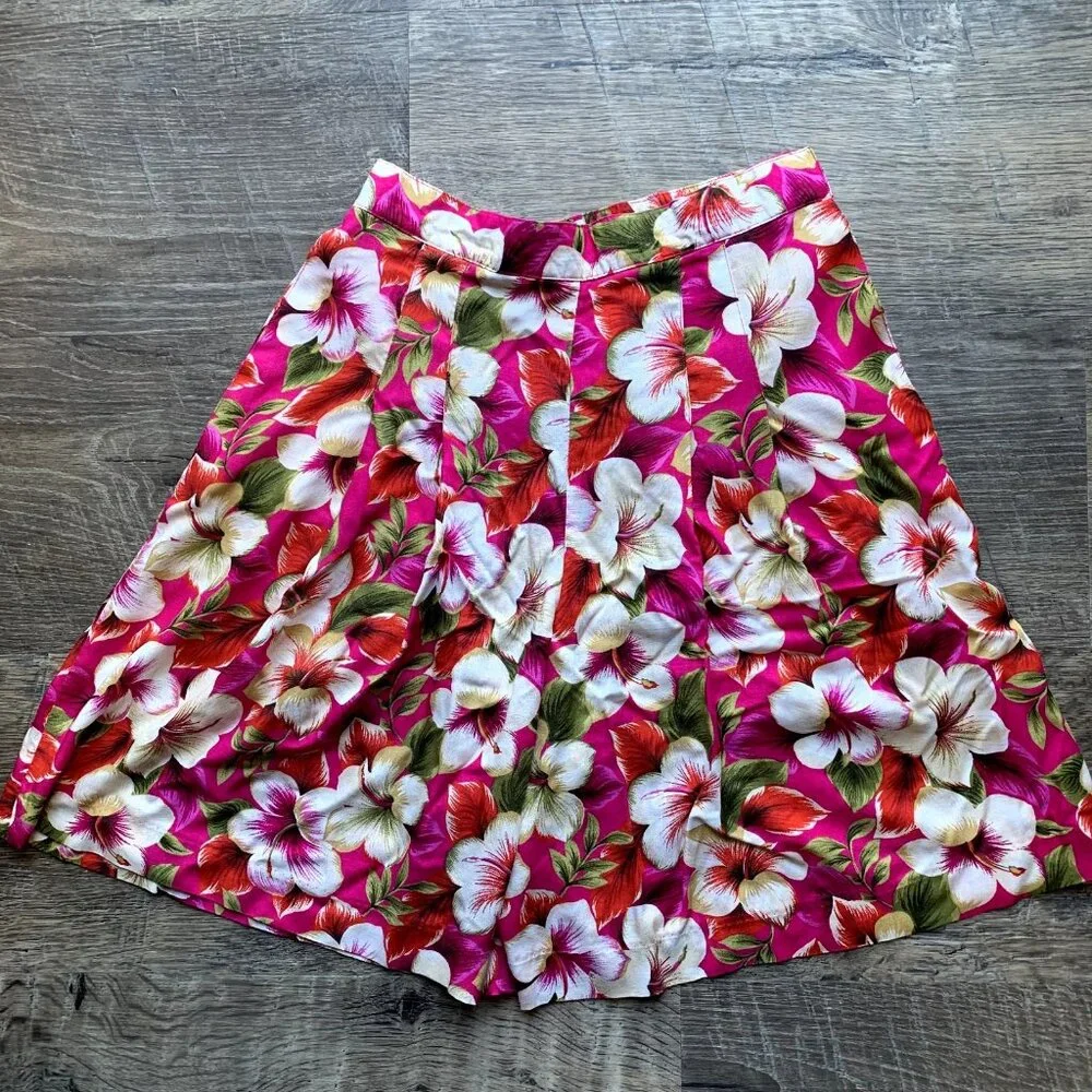 Vintage Leslie Fay‎ Womens Shorts High Waist Tropical Hawaiian Lightweight Pink