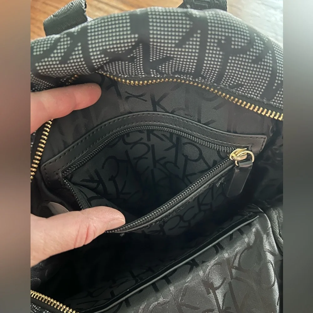 Calvin Klein Zipper CK Logo Black White & Gold‎ Hardware Lightweight Backpack