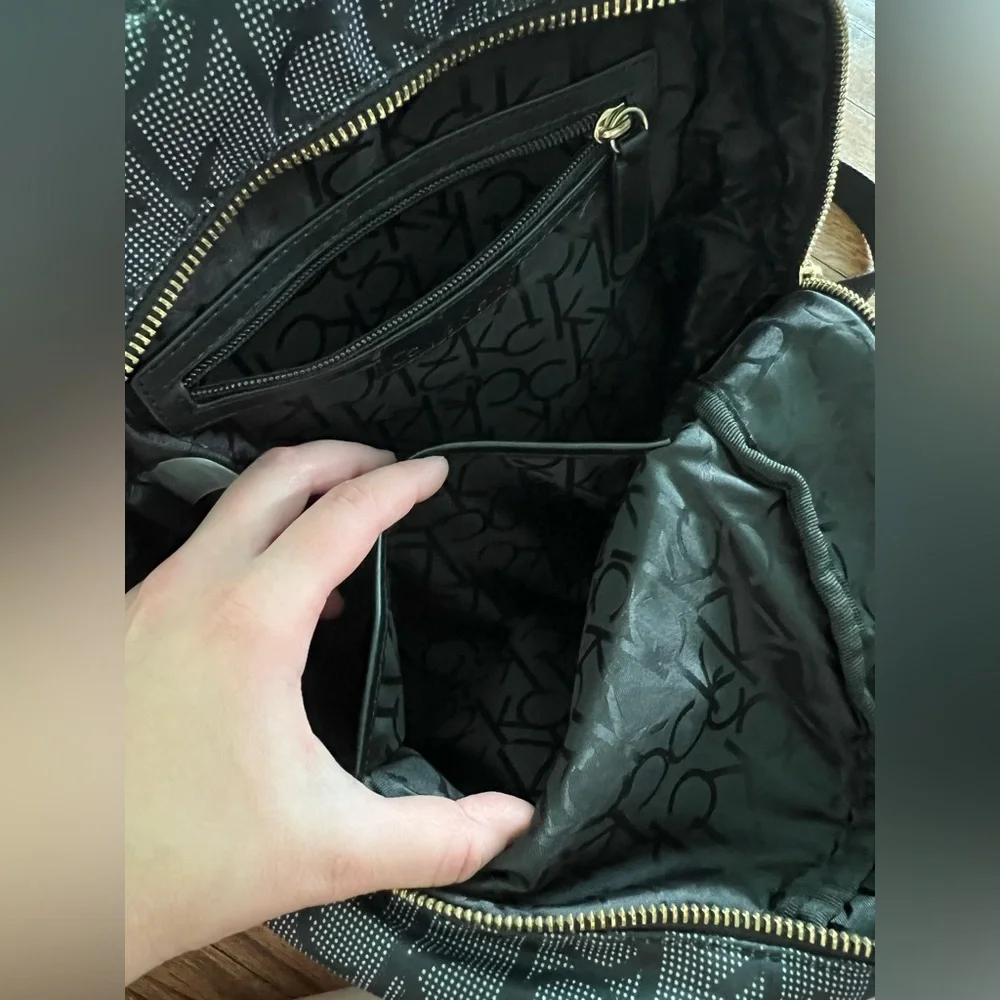 Calvin Klein Zipper CK Logo Black White & Gold‎ Hardware Lightweight Backpack
