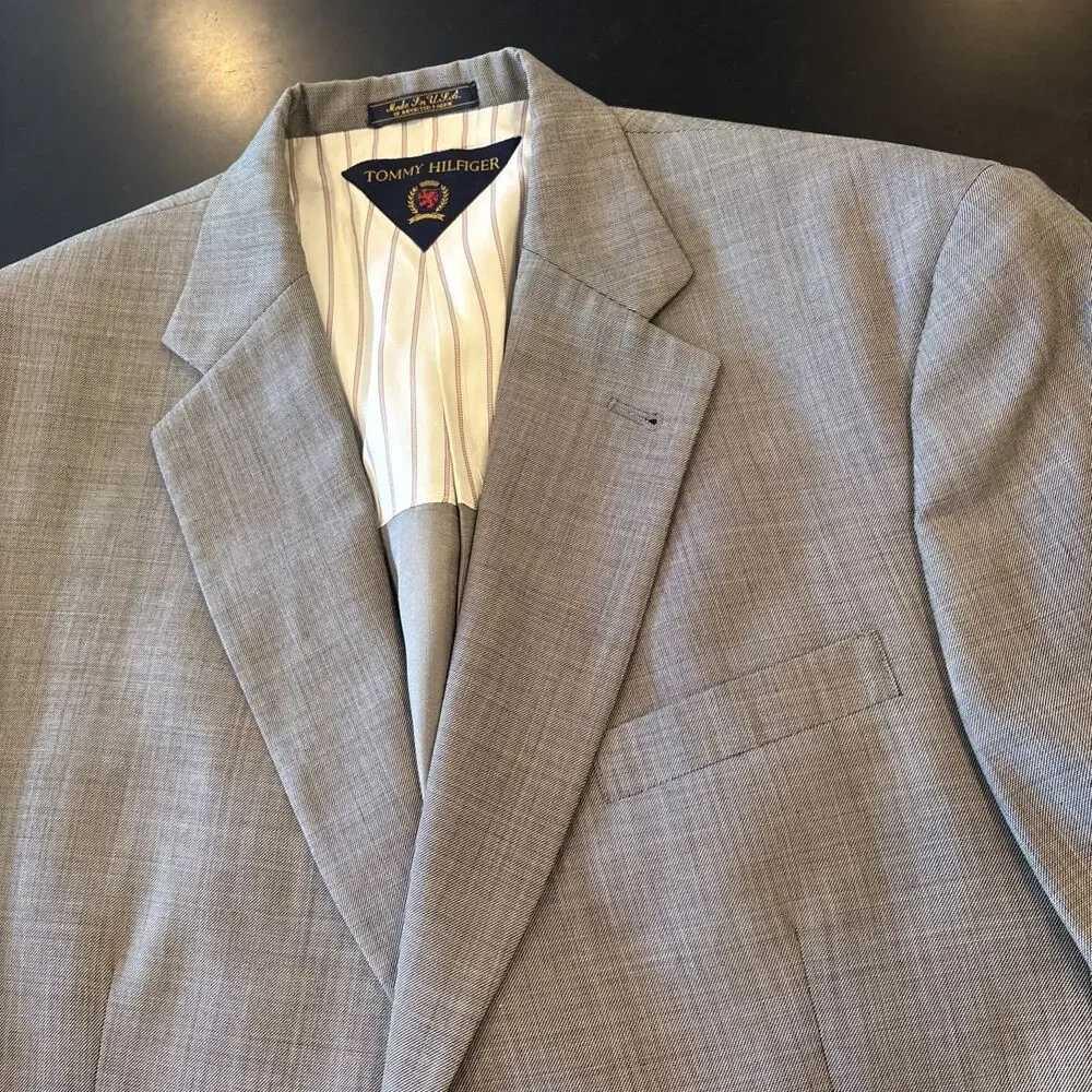 TOMMY HILFIGER Everyday Tan Virgin Wool Suit Sz42R Vintage Made In USA Americana