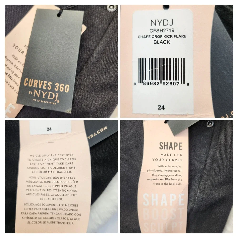 NEW NYDJ Curves 360‎ Shape Crop Kick Flare Jeans Black Size 24 Stretch Denim NWT