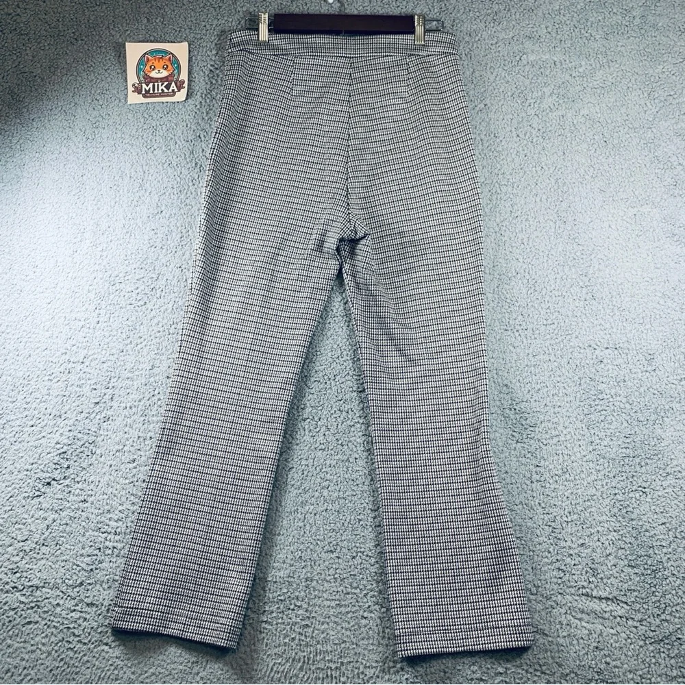 Theory Women's Zip Fly Stretch Houndstooth Cropped Pants Brown Black Gray Size 6