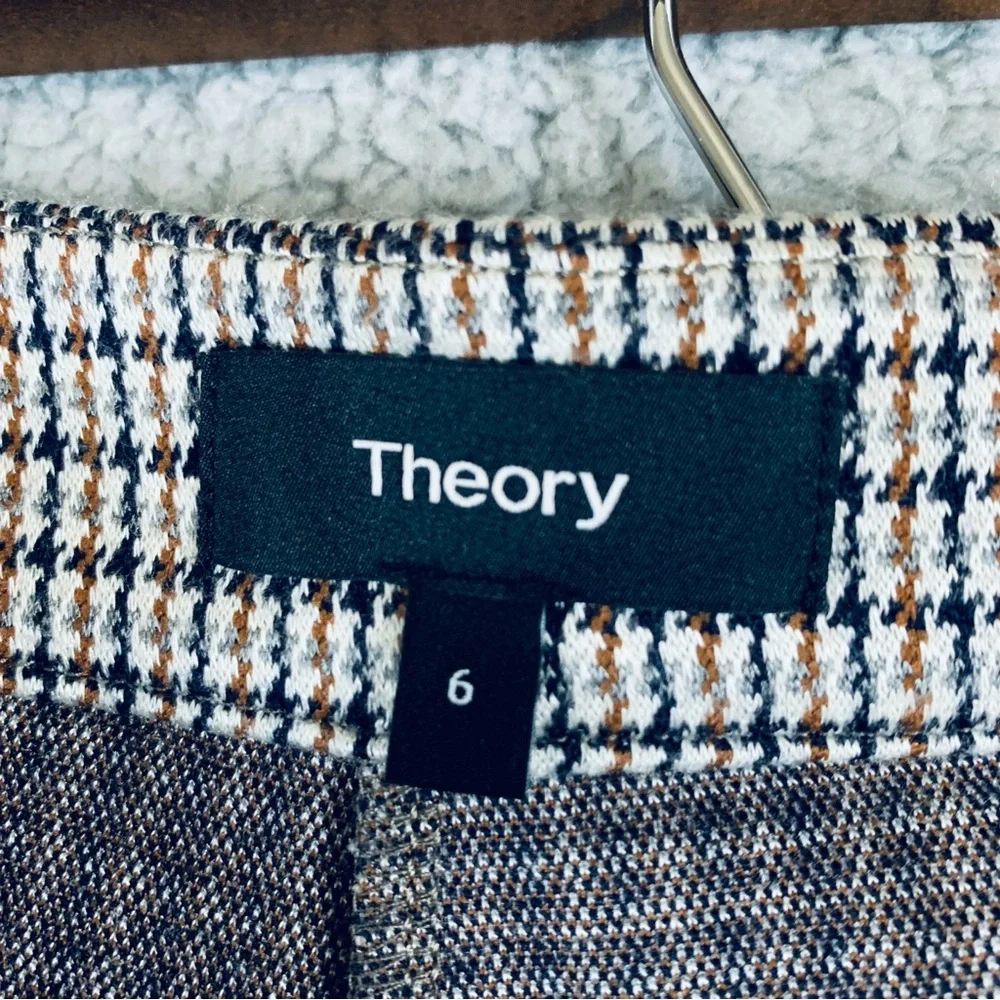 Theory Women's Zip Fly Stretch Houndstooth Cropped Pants Brown Black Gray Size 6