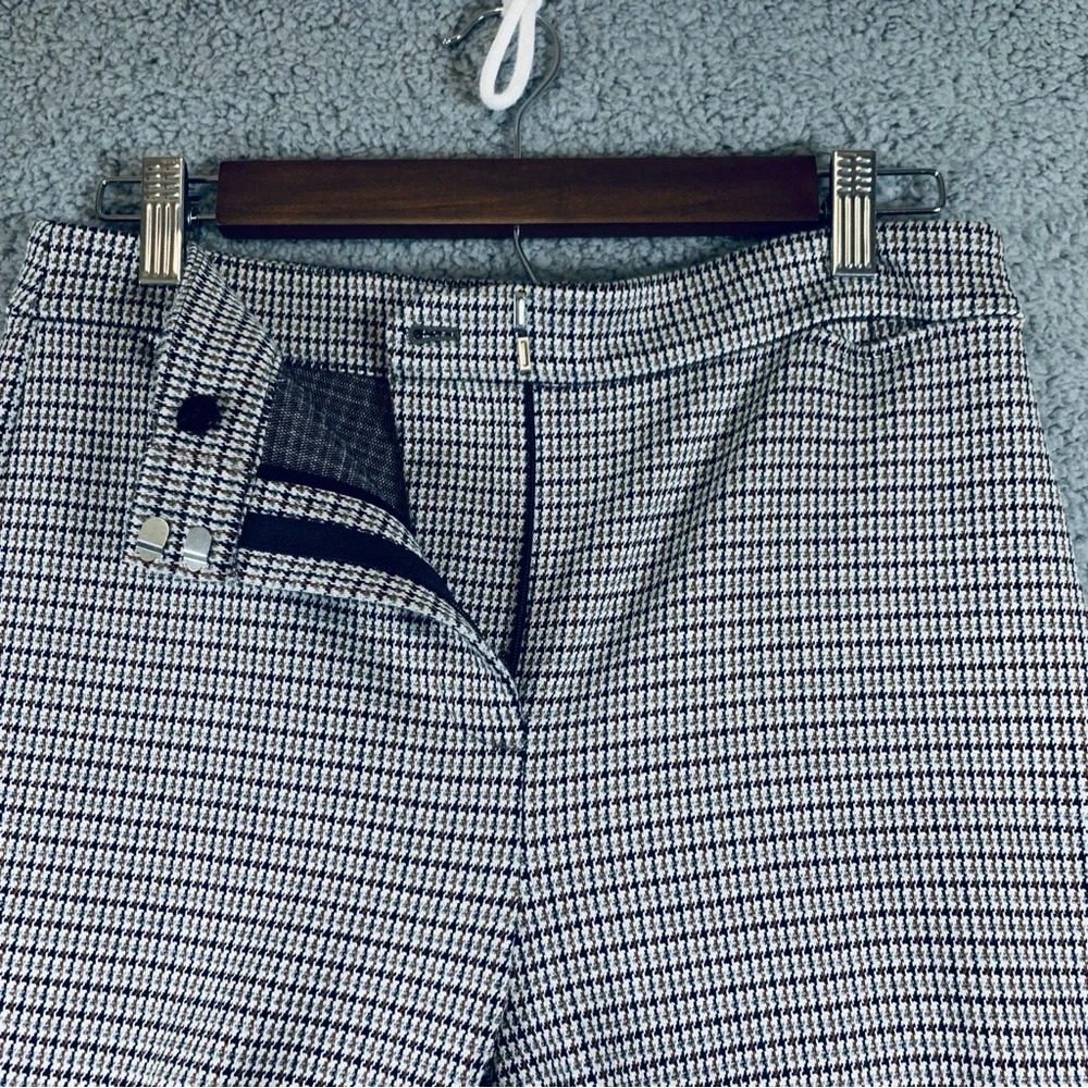 Theory Women's Zip Fly Stretch Houndstooth Cropped Pants Brown Black Gray Size 6