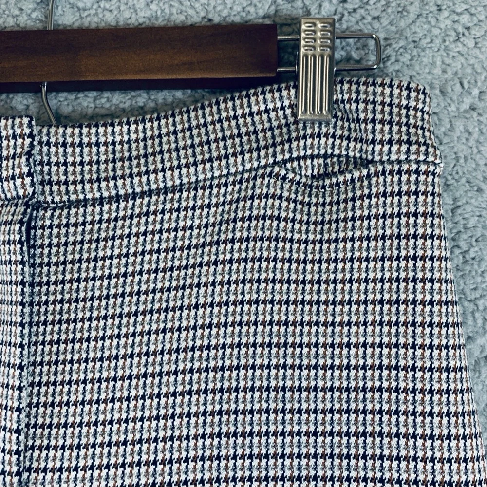 Theory Women's Zip Fly Stretch Houndstooth Cropped Pants Brown Black Gray Size 6