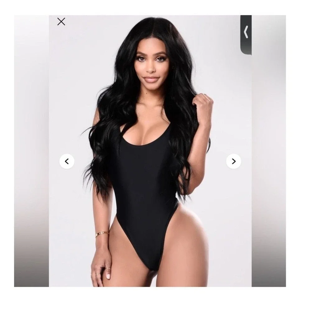 Fashion Nova Cut It High Swimsuit Black One Piece High Cut Leg Scoop Neck Medium