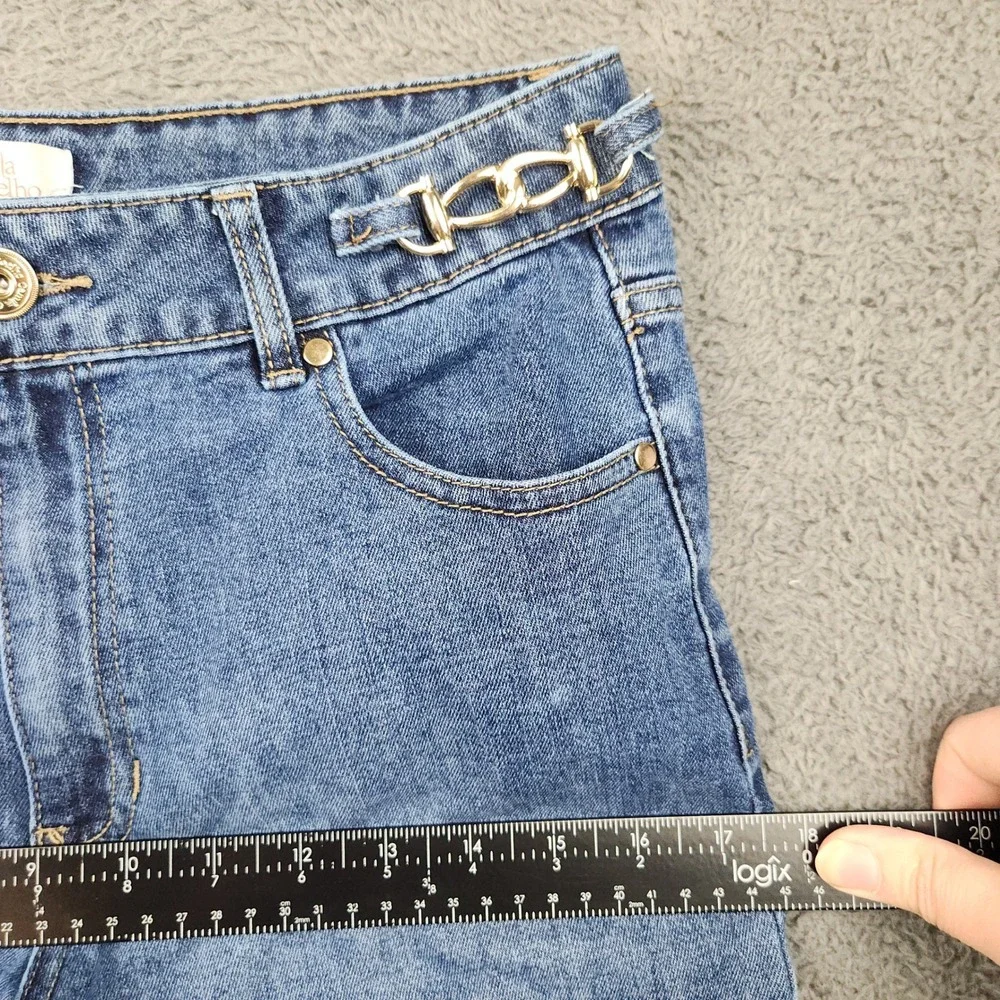 Camila Coelho Women's High Waisted Ankle Wide Leg Jeans Size 8 Chain‎ Detail
