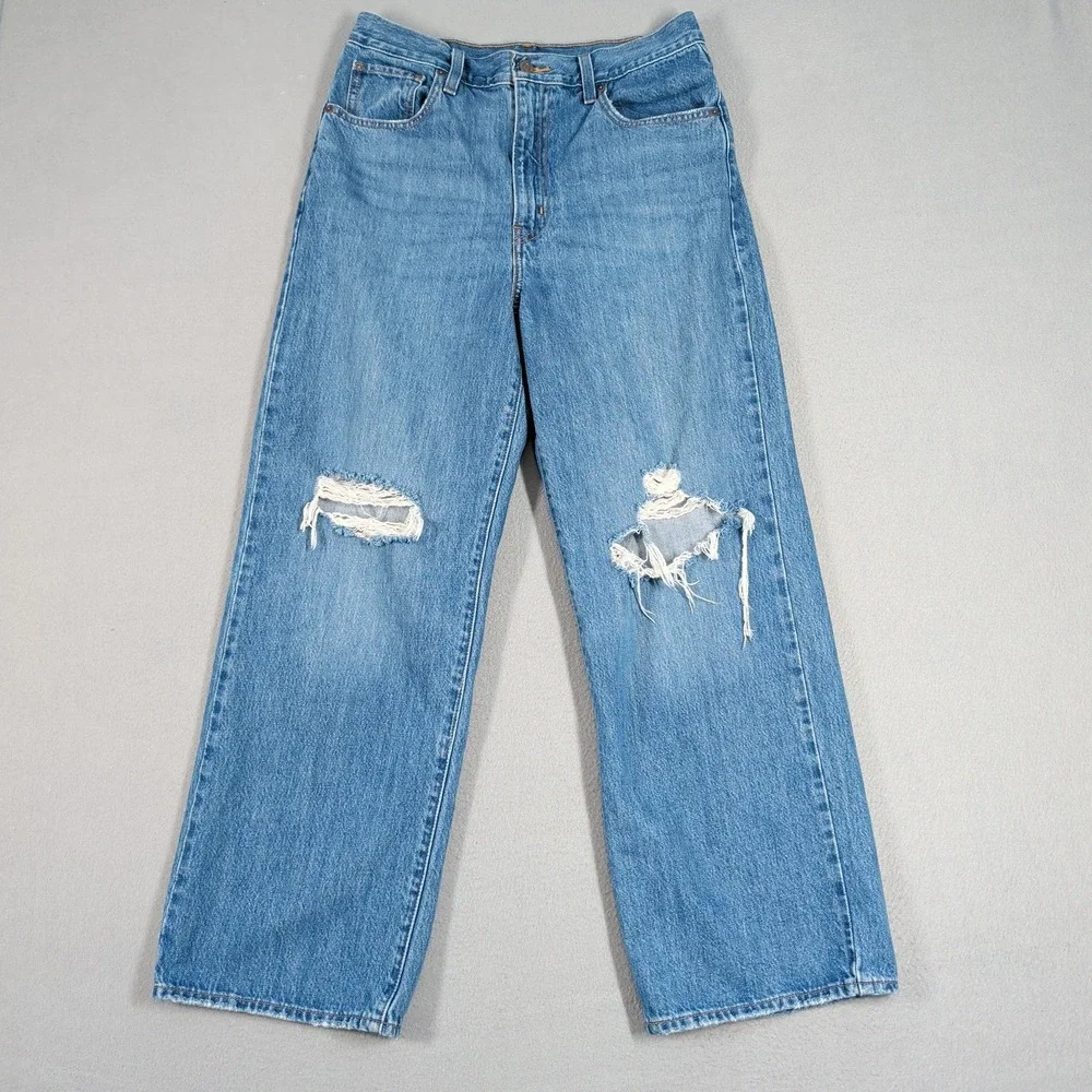 Levi's Jeans Women 30 Blue High Waisted‎ Straight Distressed A0092-0007 Denim