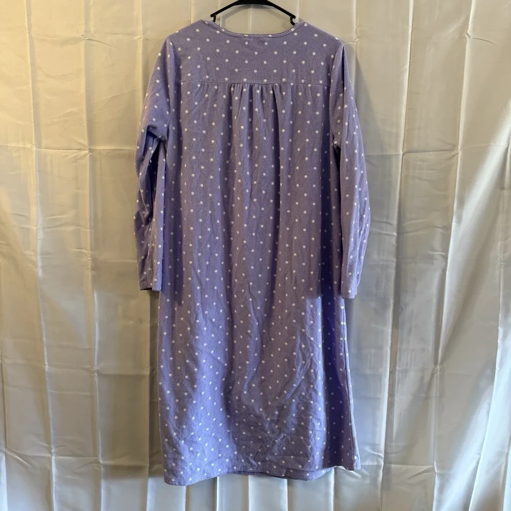 Womens‎ Petite Large Fleece Nightgown Purple White Polka Dots Modest Grandma Pjs