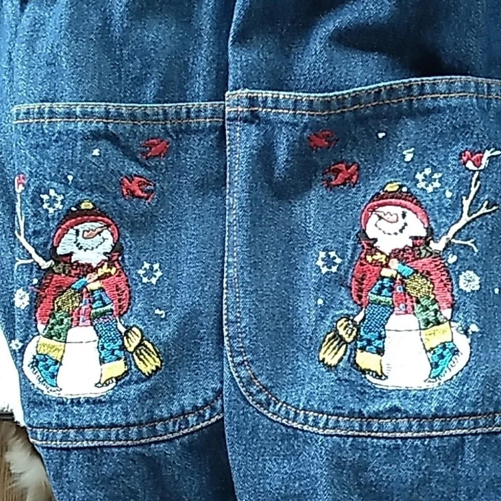 Blair XL snowmen cardinals Christmas Jean denim jacket