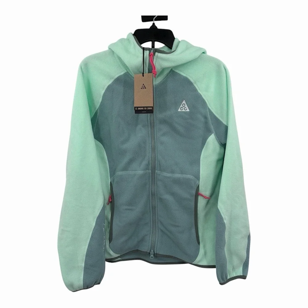 Nike ACG Wolf Tree Jacket Mens XXS Mint Hooded Zip Polartec Fleece HJ2460-353‎