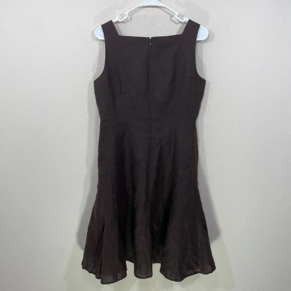 Talbots Irish Linen Dress Size 10 Brown Sleeveless Fully Lined Fit Flare Vintage