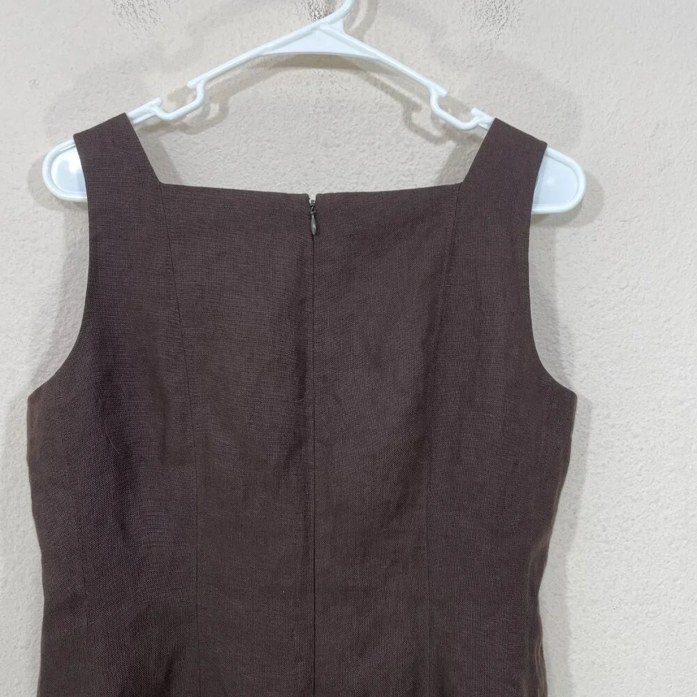 Talbots Irish Linen Dress Size 10 Brown Sleeveless Fully Lined Fit Flare Vintage
