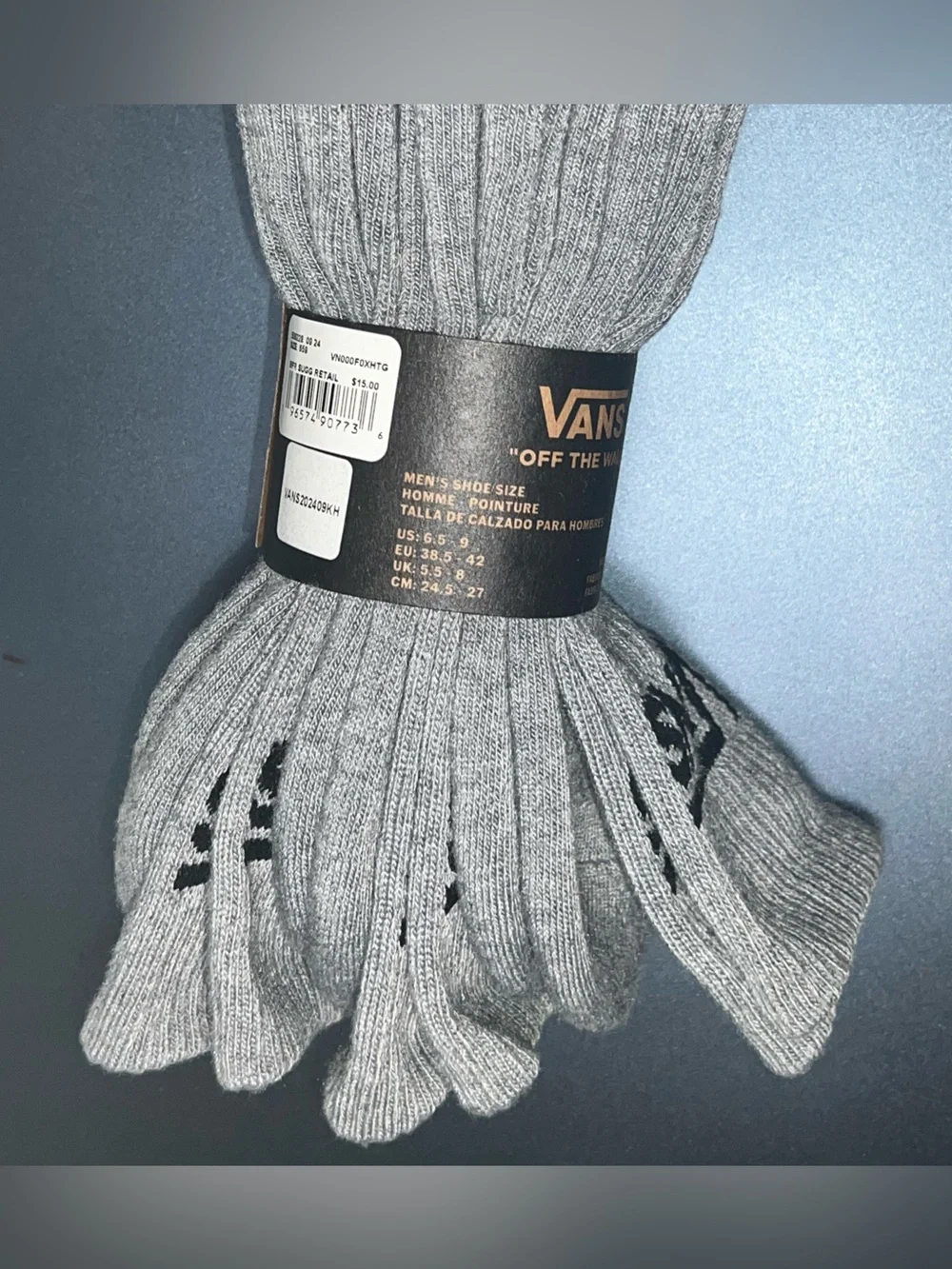 3 Vans Grey Crew Socks with Black Logo - Pack