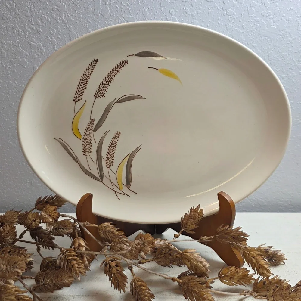 Vintage‎ 1958 Stetson China Co Handpainted Wheat Oval Serving Platter Ovenproof