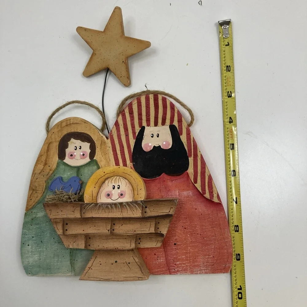 Vtg Country Handmade‎ Mary Joseph Baby Jesus Major Nativity Wooden Handpainted