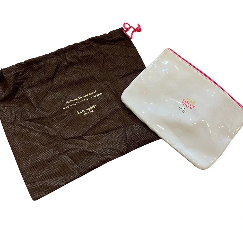 Kate Spade Live‎ Color Fully White Patent Cosmetic Bag Pouch with Dust Bag