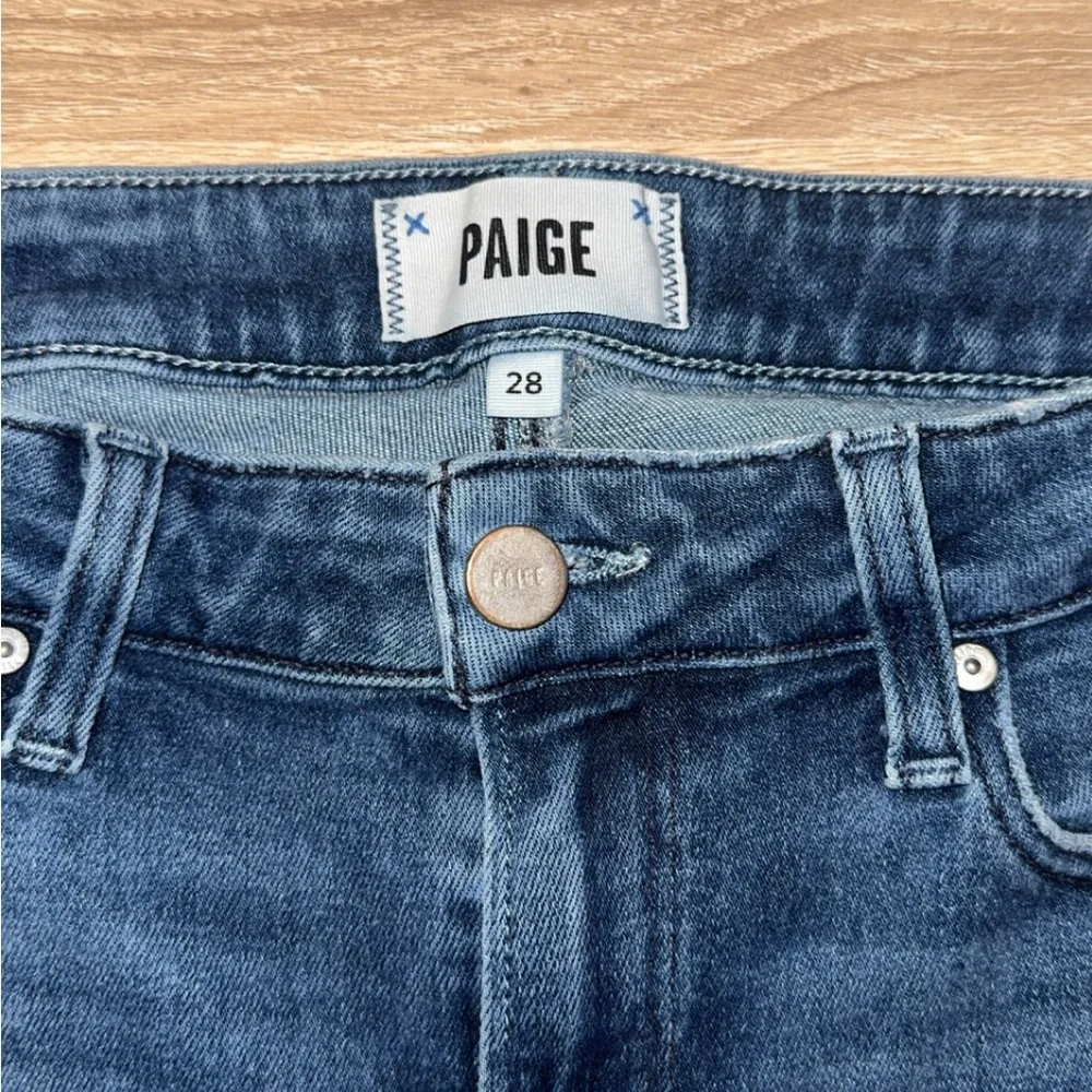 PAIGE‎ High Rise Laurel Canyon Aegean Distressed Blue Wash Flare Jeans Size 28