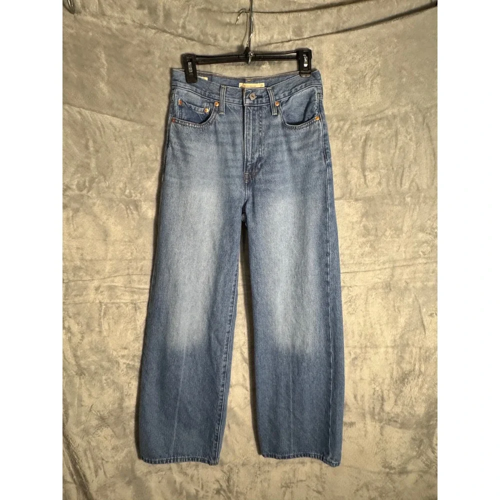 Levis Premium Ribcage Wide Leg Jeans Light Wash Blue Denim W27 L30 High‎ Rise