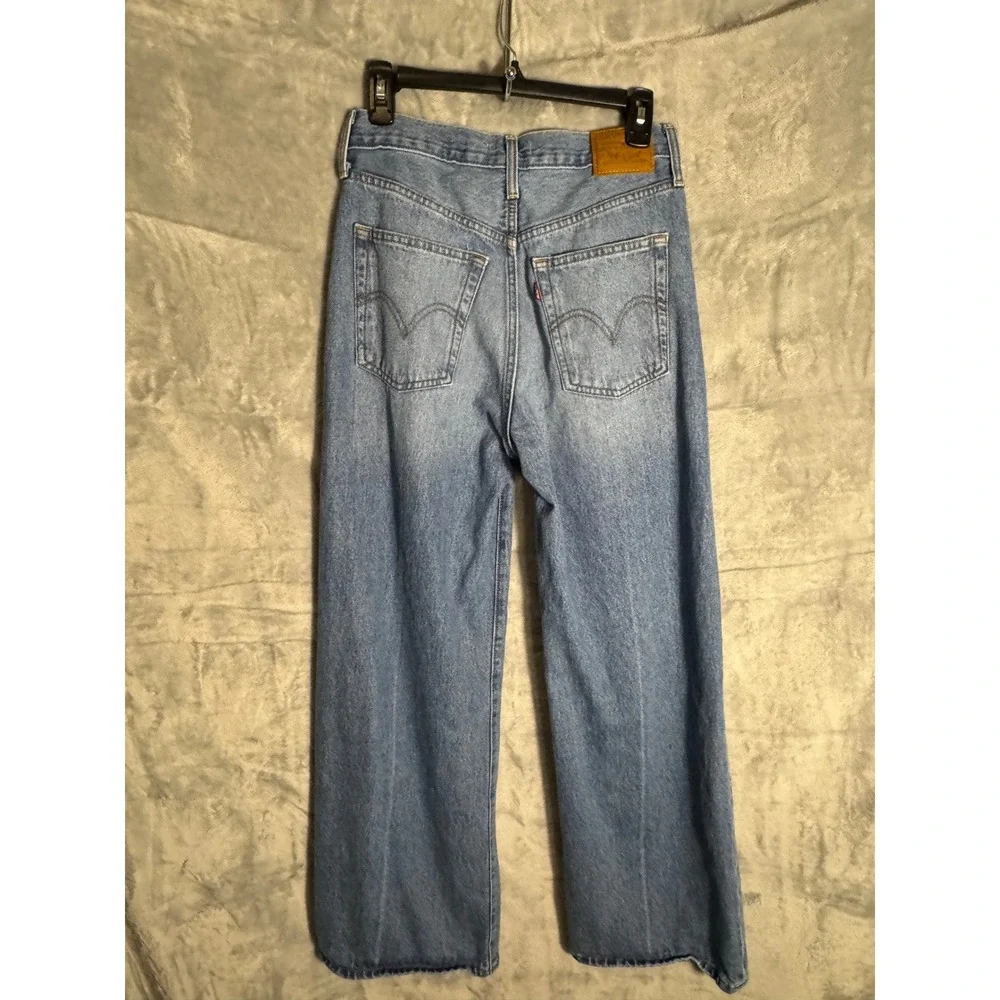 Levis Premium Ribcage Wide Leg Jeans Light Wash Blue Denim W27 L30 High‎ Rise