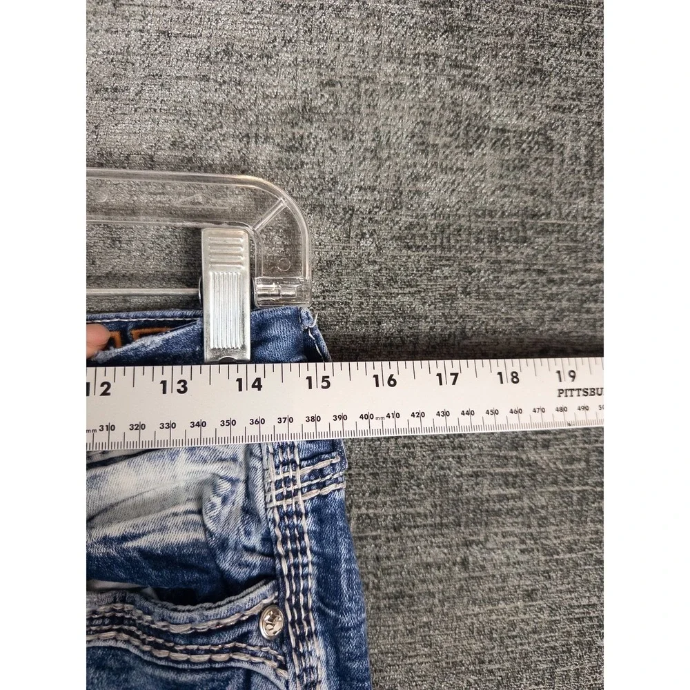 Rock Revival Jeans Womens 28 Yandel‎ Blue Mid Rise Cropped Rhinestone Distressed