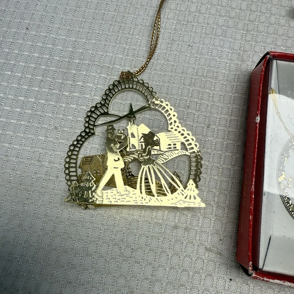 23 Vintage Gold Tone Christmas Ornaments‎ Some 3d Flat House 1 24kt Gold Plate