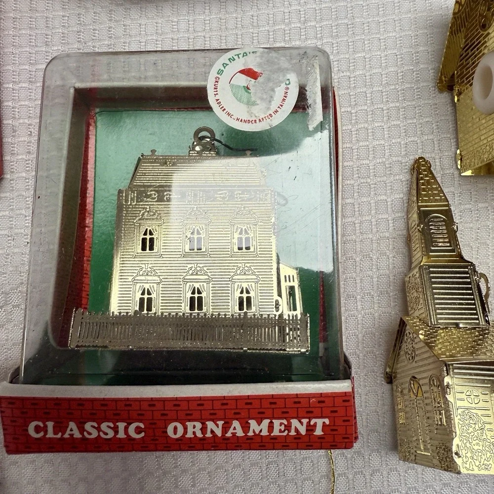 23 Vintage Gold Tone Christmas Ornaments‎ Some 3d Flat House 1 24kt Gold Plate