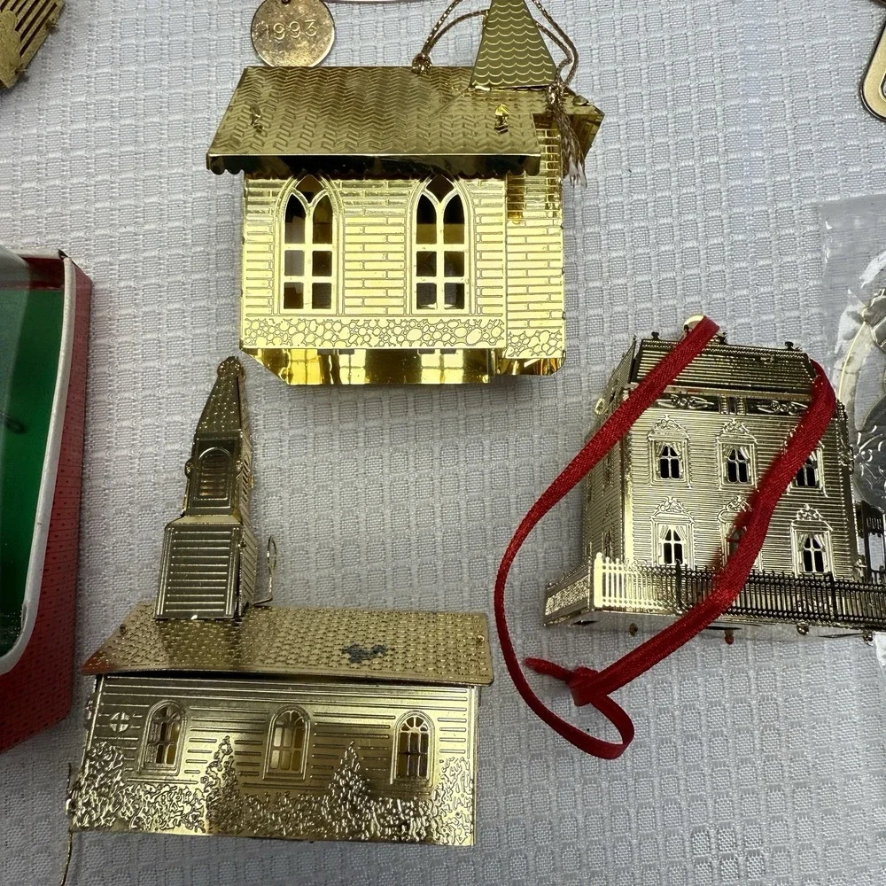 23 Vintage Gold Tone Christmas Ornaments‎ Some 3d Flat House 1 24kt Gold Plate
