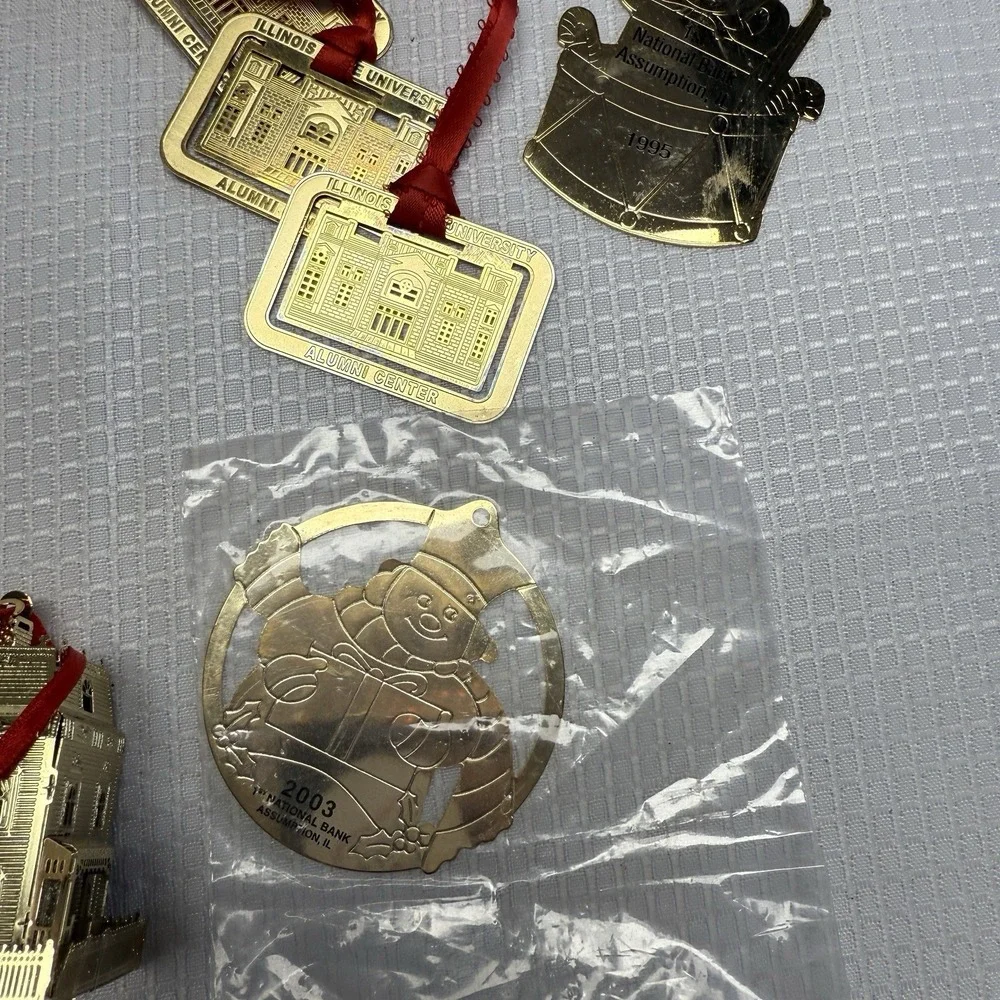 23 Vintage Gold Tone Christmas Ornaments‎ Some 3d Flat House 1 24kt Gold Plate
