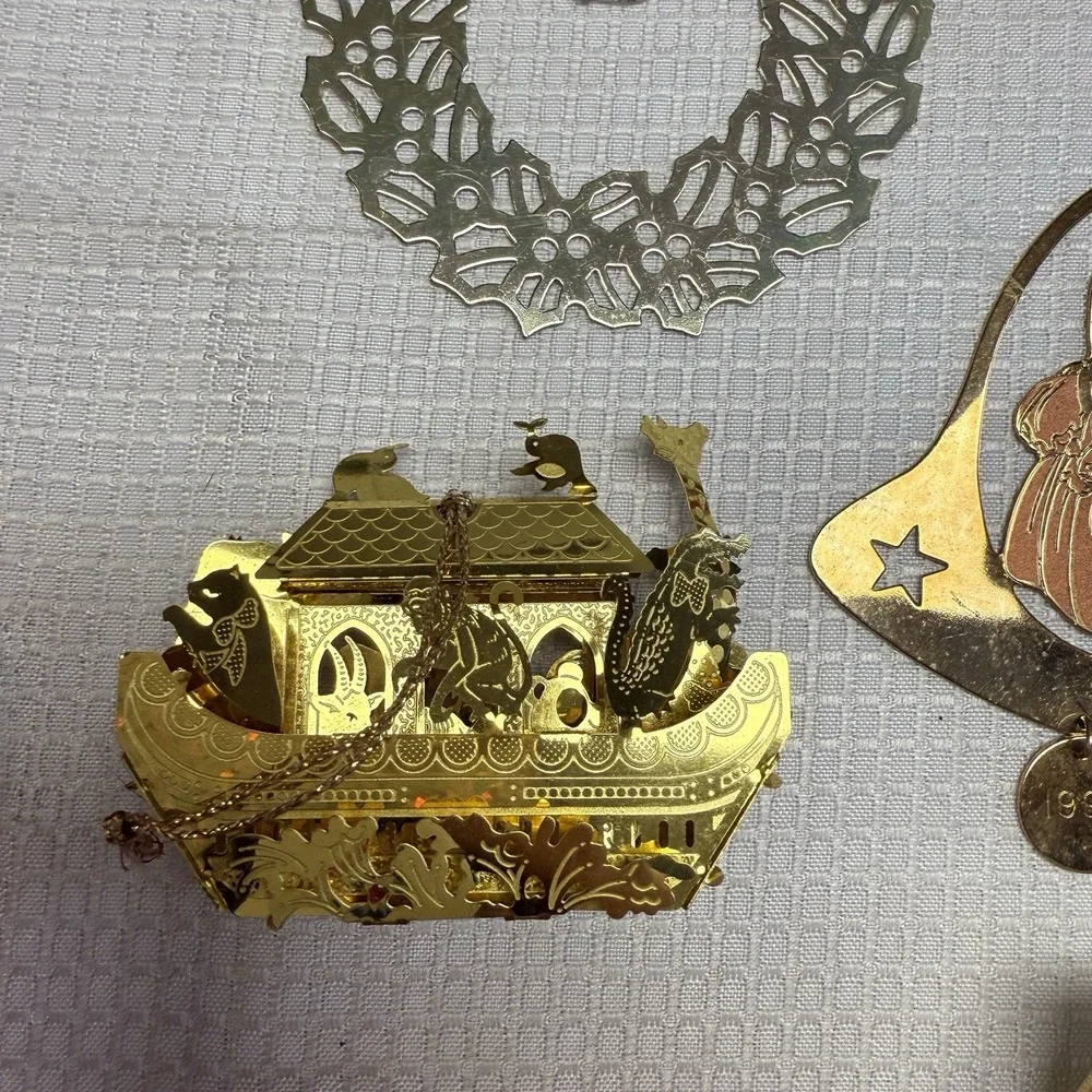 23 Vintage Gold Tone Christmas Ornaments‎ Some 3d Flat House 1 24kt Gold Plate