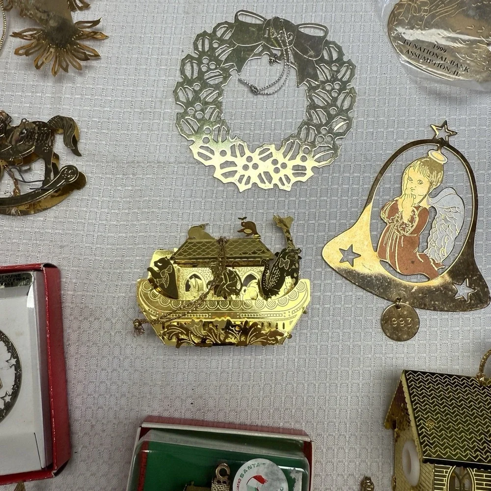 23 Vintage Gold Tone Christmas Ornaments‎ Some 3d Flat House 1 24kt Gold Plate