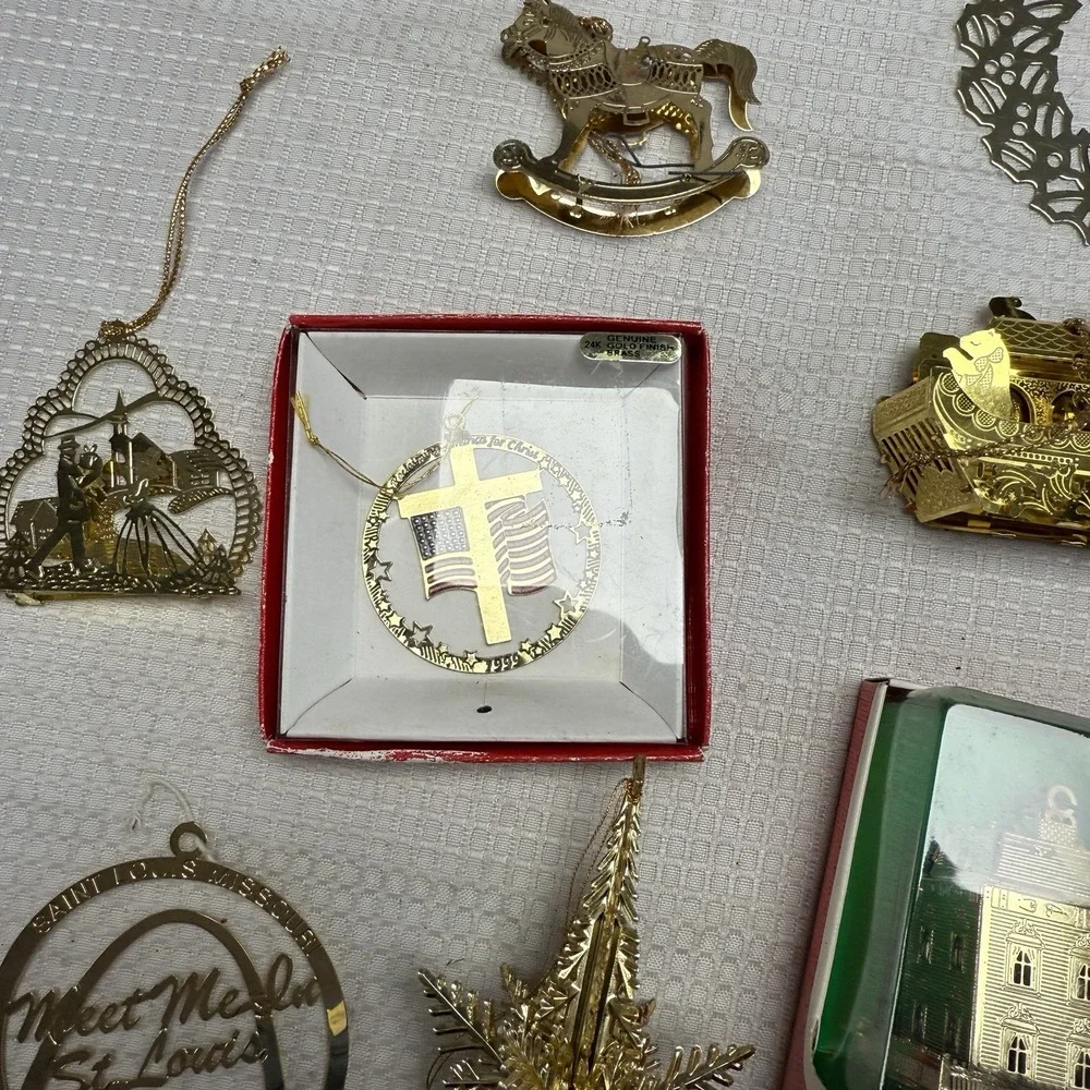 23 Vintage Gold Tone Christmas Ornaments‎ Some 3d Flat House 1 24kt Gold Plate