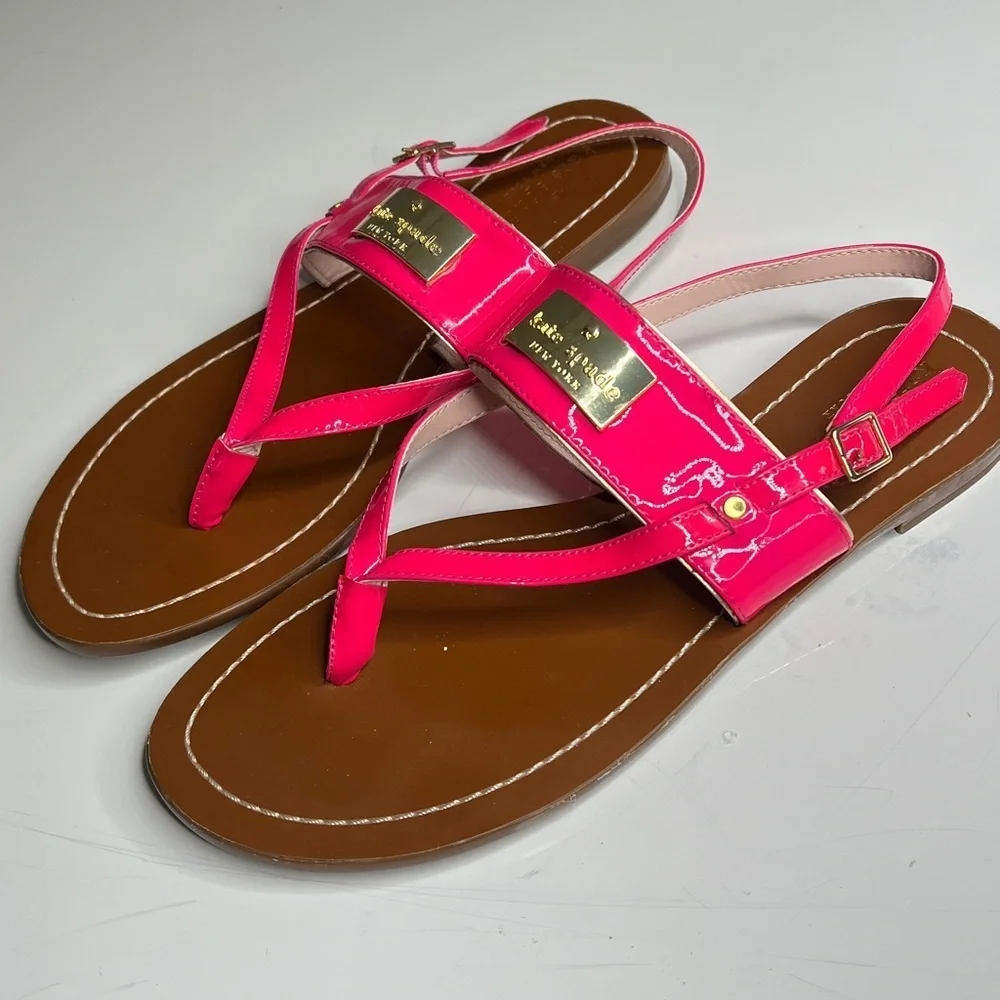 Kate Spade Sz 9.5 Cassandra Thong Flat Sandals Hot Pink Patent Leather