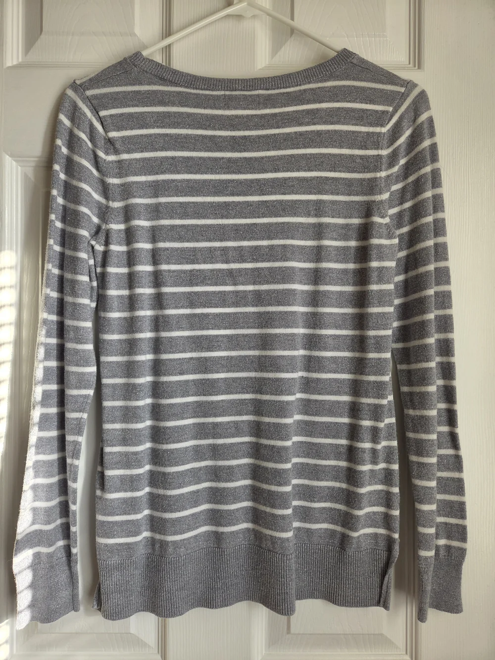 Old Navy Small Gray Silver Metallic Striped Crewneck Sweater
