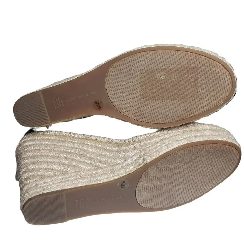 INC Womens Black Open Toe Wedge Ankle Strap Espadrille Platform Sandals Size 9.5