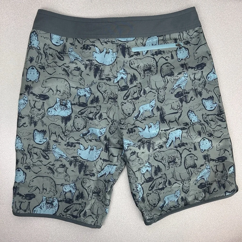The North Face‎ Gray Blue Bear Animal Theme Board Shorts Swim Trunks Men 32