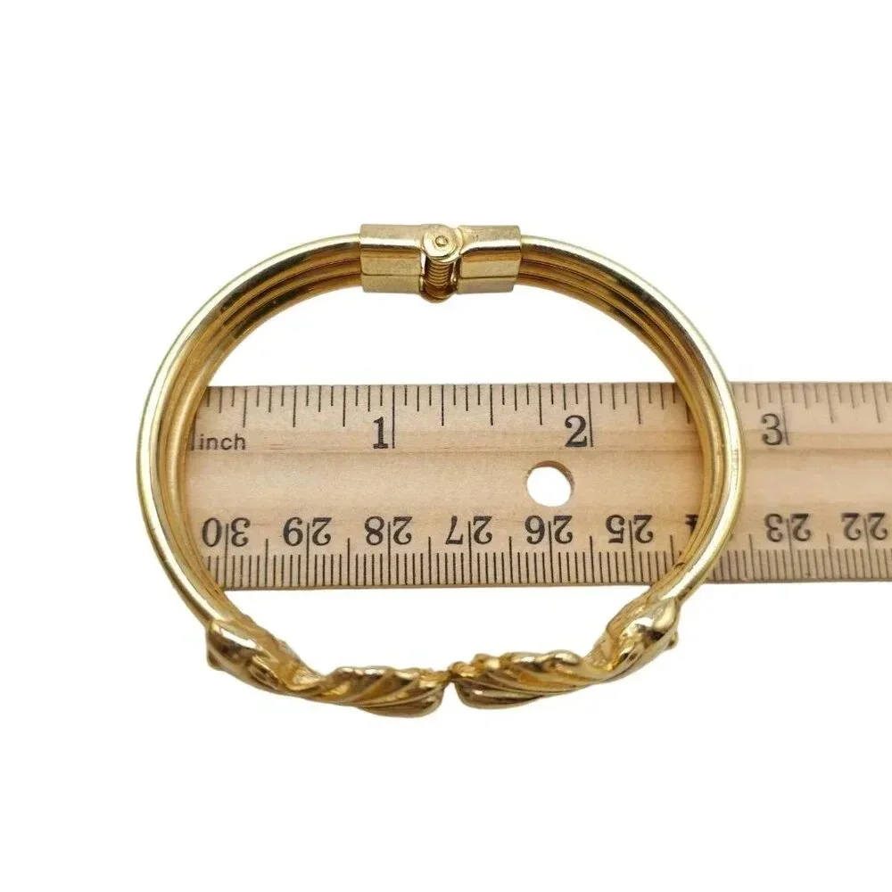 Shells Hinged Cuff Bangle Bracelet Gold Tone Vintage