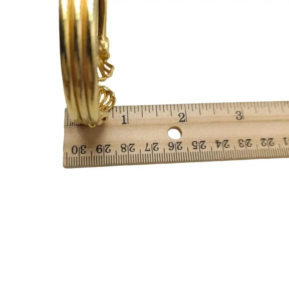 Shells Hinged Cuff Bangle Bracelet Gold Tone Vintage